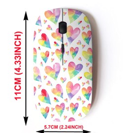 2.4G Wireless Mouse with Cute Pattern Design for All Laptops and Desktops with Nano Receiver - Hearts Rainbow