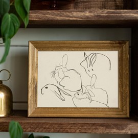 uniro Abstract Easter Bunnies Wall Art Decor, Animal Rabbit Drawing Etching Rustic Picture, Vintage Farmhouse Decor Bunny Sketch Drawing, Minimalist Mid Century Country Room Decor (8" x 10"-UNFRAMED)