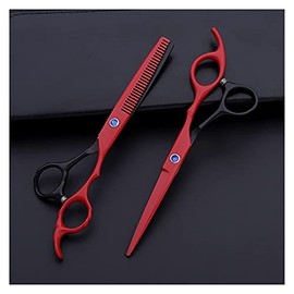 Hair Cutting Shears 6" Flower Handle Barber Scissors Set Haircut Thinning Barber Scissors Flat Cut Hairdresser Scissors for Men Women/Salon/Home/Stylist (Rose Gold Set) (Color : Red Set)