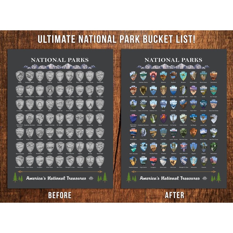 Bright Standards Scratch Off National Parks Map Poster 12x16 Inch