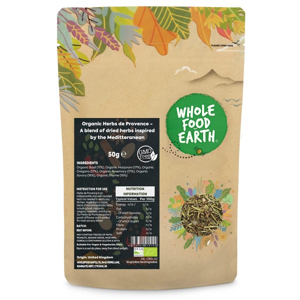 Whole Food Earth® - Organic Herbs de Provence - A blend of dried herbs inspired by the Meditteranean 50 g | GMO Free | Certified Organic