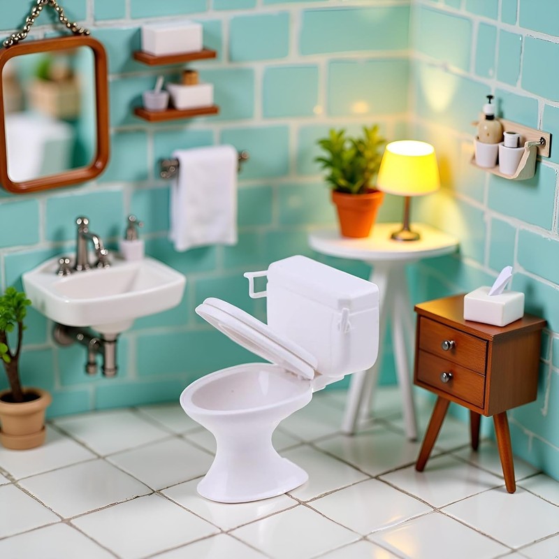 Decorazione in plastica bianca, scala 1:12, per casa, WC, casa,