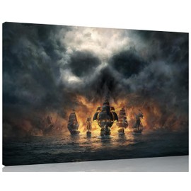 TutuBeer Pirate Pictures Wall Art Pirate Ship Canvas Wall Art Ghost Pirate Ship Art Prints Nautical Sailboat Canvas Art Painting for Living Room Decor Home Decor Wall Decor Ready to Hang 30x40 inch