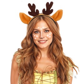 JIEYAO Christmas Reindeer Antlers Headband, Animal Ears Cute Xmas Deer Ear Head Accessories Party Cosplay Reindeer Costume for Christmas Party Favors Dark Brown