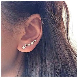 Cimenexe Bohemian Star Ear Climber Earrings Gold Star Stud Earrings Star Cluster Ear Crawler Earring Retro Heavenly Earrings Jewellery for Women and Girls