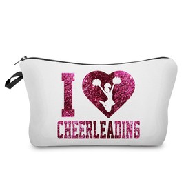 Livel lhood Cheerleader White Makeup Bag I Love Cheerleading Organizer Zipper Pouch Twinkle Cheerleading Pattern Cosmetic Bag Present for Chearleaders Coach Teammates Women Friends
