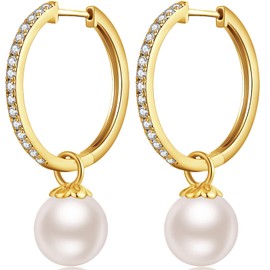 Pearl Earrings Gold Pearl Earrings Pearl Drop Earrings Pearl Diamond Earrings Dangle Pearl Earrings Silver Pearl Earrings for Women Sterling Silver Leverback Pearl Earrings White Pearl Earrings