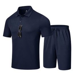 MoFiz Mens Sweatsuit Mens Shorts Sets 2 Piece Outfits Vacation Lightweight Summer Sweat Suit Tracksuits For Men Navy Large