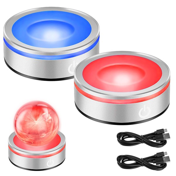 Vegena Pack of 2 LED Light Bases, LED Lights Display Base, 6 Colours, Round LED Lights, Display Base Show Stand with Sensitive Touch Switch for Crystal Balls, Glass Crystal Artworks