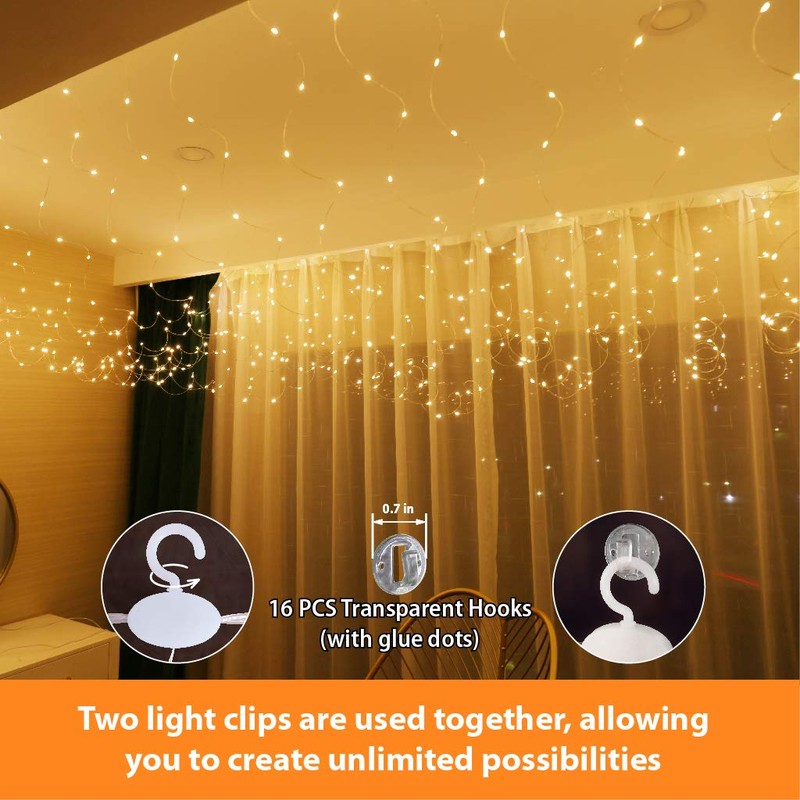 HXWEIYE 2 Pack Warm White 300LED Curtain Fairy Lights, 9.8x9.8Ft
