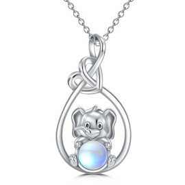 KZX Moonstone Elephant Necklace 925 Sterling Silver Elephant Pendant Necklace Moonstone Elephant Pendant Jewelry Gifts for Women Mother