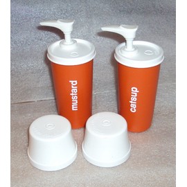 Vintage Tupperware Condiment Pump Dispensers Retro Orange