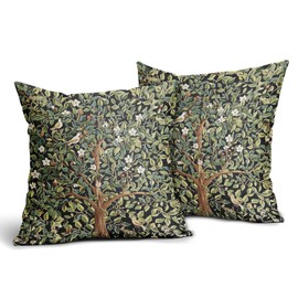 Green Tree Pillow Covers 20X20 Inch Set of 2 Watercolor Forest Bird Floral Leaves Decorative Pillow Cases Spring Vintage Leaf Flower Cotton Linen Cushion Case Farmhouse Home Decor for Sofa Couch