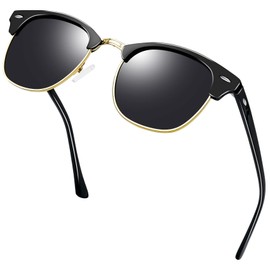 KANASTAL Polarized Sunglasses for Men Women Black Sunglasses Retro Sun Glasses Shades for Driving UV400 Protection Black and Gold Frame