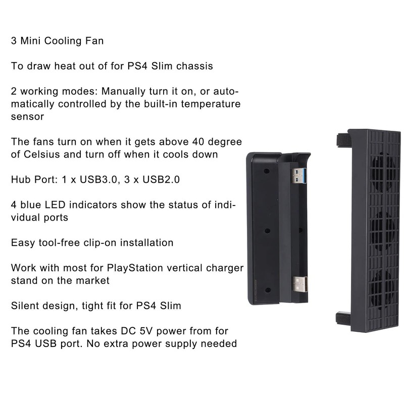 Bewinner Slim Game Console Cooling Fan and USB Hub Combo,