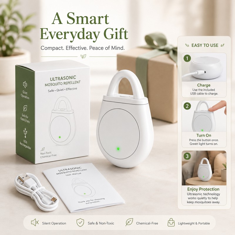 Portable Ultrasonic Mosquito Repellent Device – Rechargeable Wearable Pest Deterrent