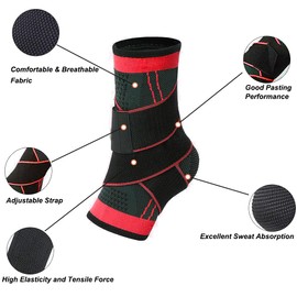Novetec Ankle Brace Compression Ankle Support with Adjustable Wrap Ankle Socks for Men & Women for Plantar Fasciitis, Achilles Tendon, Sprained Ankle, Stabilize Ligaments, Sports Protection (Red, Medium)
