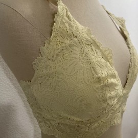 Aerie Sunflower Lace Padded Plunge Bralette Yellow Size Large