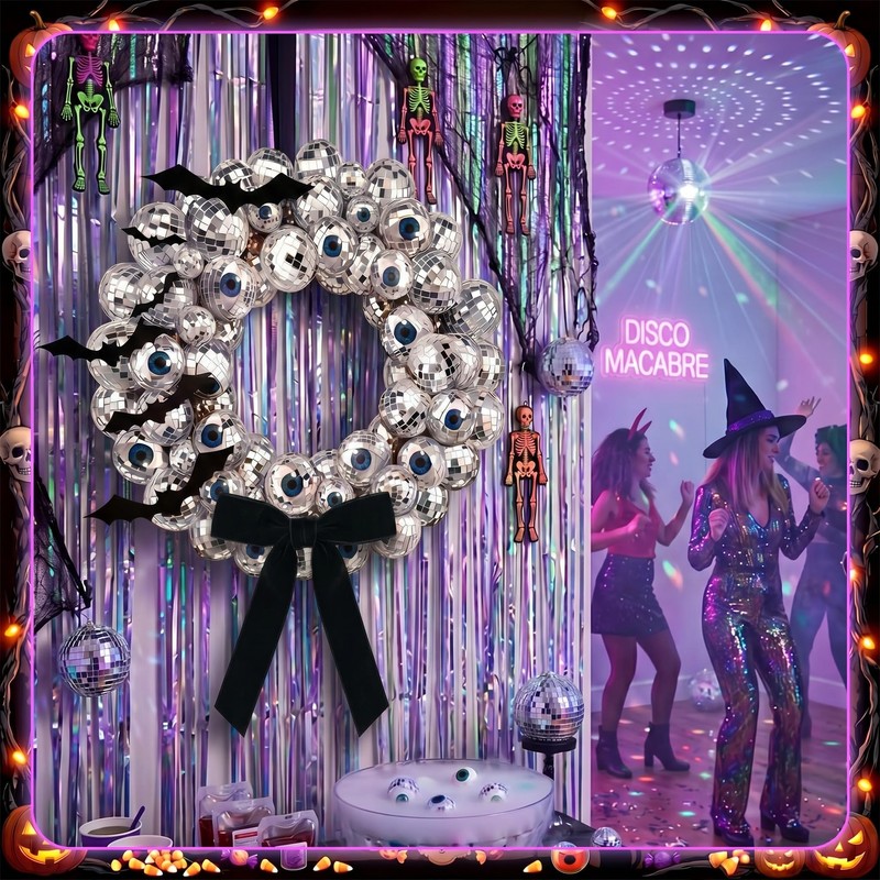 Suncalla 12 Inch Halloween Disco Eyeball Wreath for Front Door