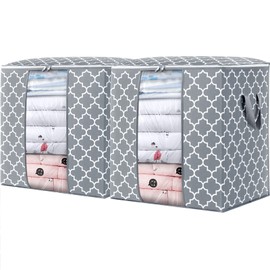 WISELIFE Storage Bags 2 Pack/100L Large Blanket Clothes Organization and Storage Containers for Comforters,Bedding, Foldable Organizer with Reinforced Handle, Clear Window, Sturdy Zippers,Light Gray