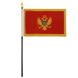 AZ FLAG MONTENEGRO TABLE FLAG 4'' x 6'' - MONTENEGRIN DESK FLAG 15 x 10 cm - golden spear top