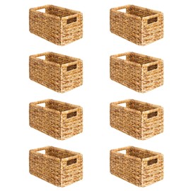 SpaceAid 8 Pack Wicker Basket, Storage Baskets for Organizing, Woven Rattan Basket with Handles for Shelves, Water Hyacinth Large Cube Organizer Storage Bin, 13x8.2x7 inch, Natural