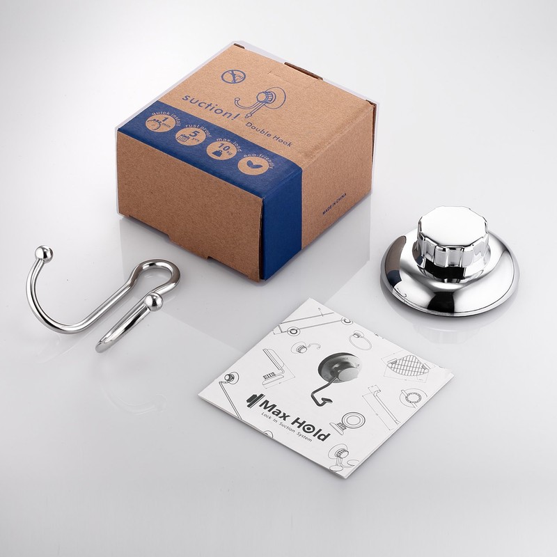MaxHold No-Drilling/Suction Cup Double Robe Hook - Vaccum System -