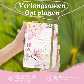 Calendar 2026 - Pocket Calendar 2026 from Jan - Dec. 2026, Calendar 2026 A6 with 2 Bookmarks, Back Pocket and Pen Loop, 15.5 x 10.5 x 1.7 cm