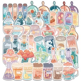 Cute Drink Stickers for Girl Teen, 50 pcs Kawaii Beverage Bottle Cartoon Vinyl Decals Stickers for Water Bottle Laptop Bicycle Luggage Graffiti Computer Skateboard Scrapbook Decor
