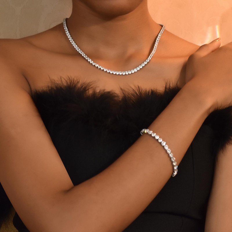 SDA Iced Out Diamond Tennis Chain Necklace Round 5A Cubic