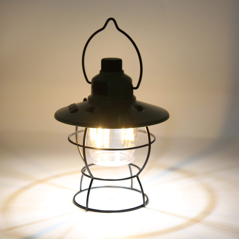 LED Camping Light Retro Style Rechargeable 3 Stepless Dimming Modes