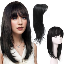 CROWN GUIDE Hair Toppers for Women with Thinning Hair Pieces 18 Inch, 360°3D Cover Fluffy Wispy Bangs Hair Clip Long Layered Synthetic Wig Topper with Bangs for Dialy Wear (Black)