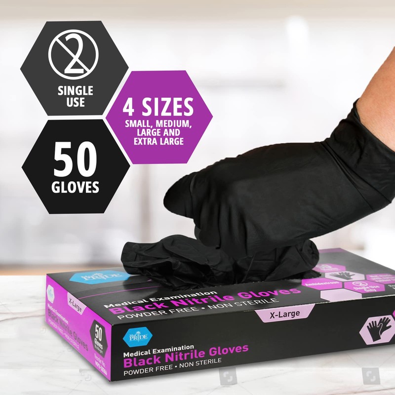 MED PRIDE Small Black Nitrile Exam Gloves 4 Mil Thick,