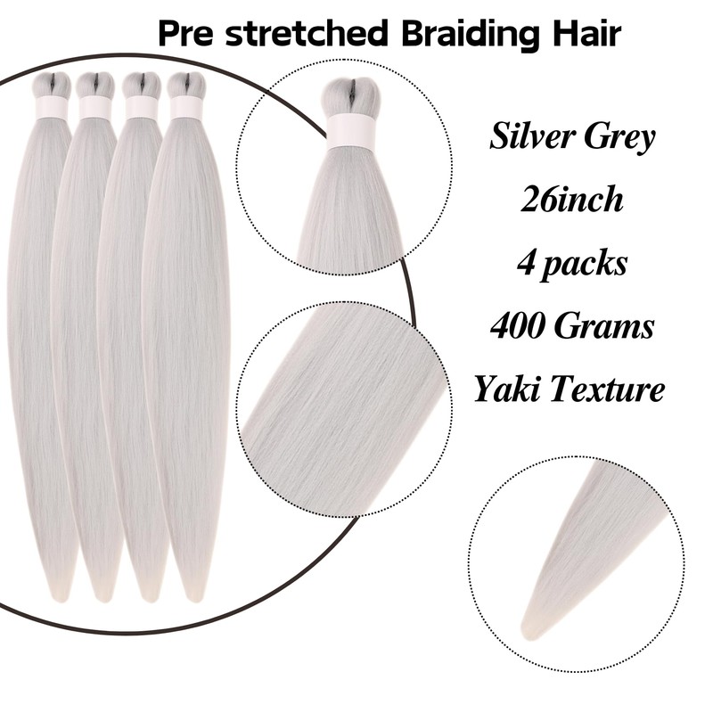Silver Grey Braiding Hair Pre stretched for Boho Braids Deep