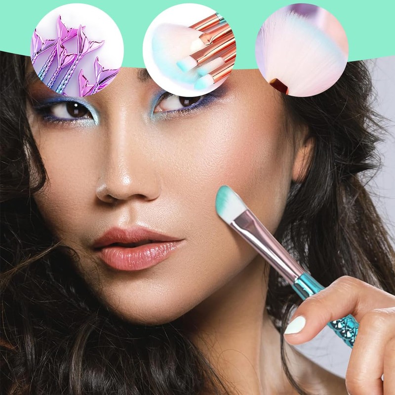 10pcs Mermaid Makeup Brush Set Women Cosmetic Brush Set Eyebrow