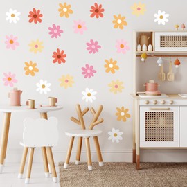 BBTO Daisy Wall Decal Flower Vinyl Wall Decals Daisy Decals Floral Decals Peel and Stick Daisy Stickers for Kids Nursery Wall Art Bedroom Living Room (Vivid Color,Simple Style)