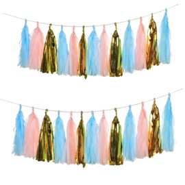 Autupy 15 PCS Gender Reveal Tassel Garland Wall Hanging Colorful Tassel Banner,Table Decor for Birthday,Bridal/Baby Shower,Anniversary,DIY Kits