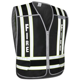 UNINOVA Fire Vest Reflective for Men, Class 2 Heavy Duty Safety Vests Lime Green, 5 Point Breakaway High Visibility Fire Fighter Vest with Pockets and Zipper,Black,XX-Large-4X-Large