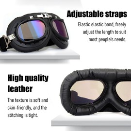 FOSDICK Occhiali Moto Retro Antivento Antisabbia Occhiali da Moto Moda Punk Occhiali Motocross Uomo Donna per Mezzo Casco per Sport all'Aria Aperta Aviatore Corsa Racer ATV (Nero + Colorato Lenti)