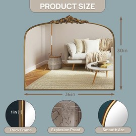 Wemily 36"X30" Vintage Gold Mirror Baroque Mirror for Wall, Ornate Mirror with Metal Frame, Decorative Mirror for Living Room, Entryway, Bathroom, and Bedroom