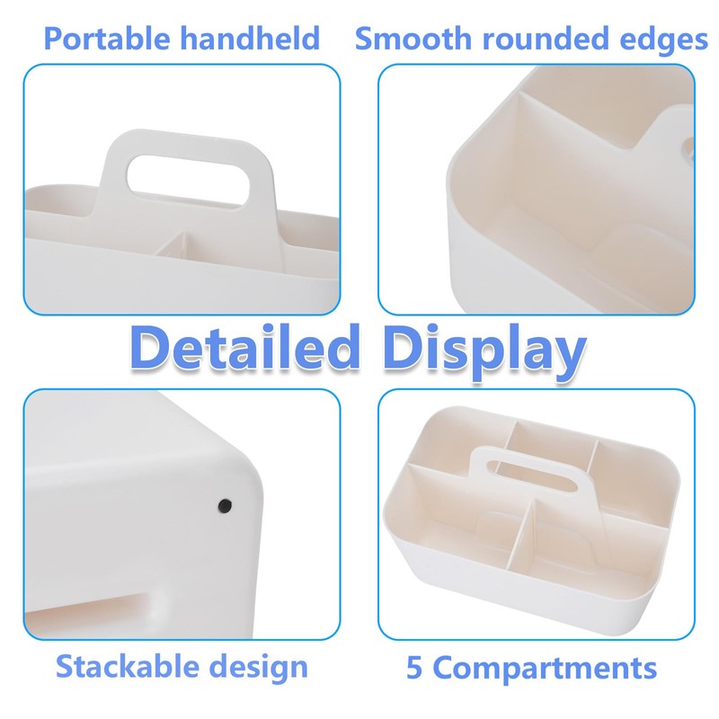 DIBALIYI Plastic Basket Organiser with Handle, Desk Organiser White with