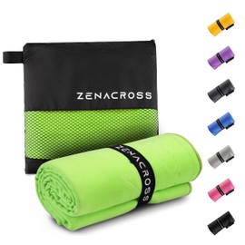 ZENACROSS Microfibre Towel with Transport Bag - Quick-Drying and Versatile Fitness Towel - Sports Towel Sizes M - Green - 50 x 100 cm
