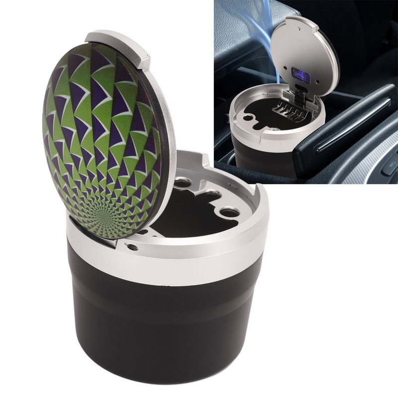Portable Car Ashtray Mini Silver Edge Fire Prevention Smokeless Auto
