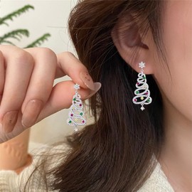 Gukasxi Earrings Christmas Tree Stud Earrings Christmas Women's Christmas Earrings Christmas Earrings Christmas Earrings Set for Women Girls, Rhinestone