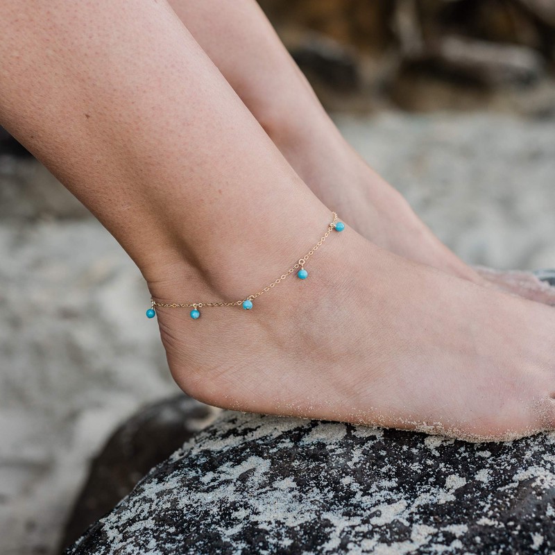 Larimar Bead Drop Anklet in 14k Gold Fill