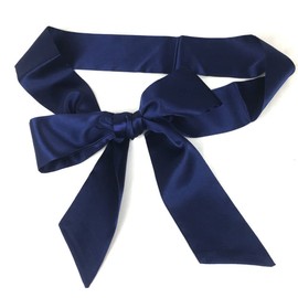 Worry-Free Women's Silk Cloth Bow Tie Waist Belts for Clothing Accessories Bandage Dresses (Dark Blue)