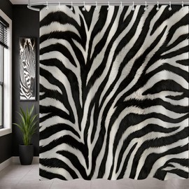 Black and White Abstract Zebra Print Shower Curtain for Bathroom 72x72 Inch, Modern Striped Bathroom Decor Waterproof Fabric Bath Curtain with Hooks