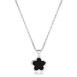 5 Leaf Clover Pendant Necklace for Women 18K Gold Plated Stainless Steel Chain Lucky Five Leaf Jewelry Gift for Mother and Daughter (Black Silver)