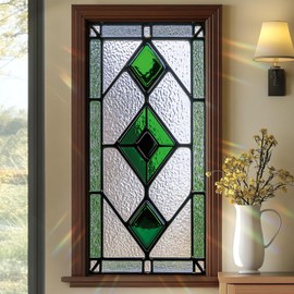 Stained Glass Style Leaf Window Film Window Privacy Film Stained Decals Static Cling Sun Blocking Decor for Home Office Windows Doors Glass Partitions 17.7x39.3 inch