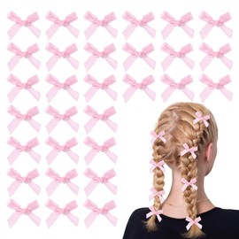 30 PCS Pink Mini Bowknot Hair Clips for Women, Small Hair Bows Clips, Satin Bows for Hair Small, Bow Hairpins, Mini Ribbon Bows, Ribbon Small Claw Clips for Teens Girl Women(Pink)